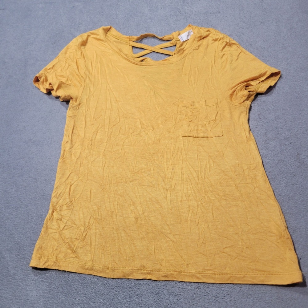 Glitz T-Shirt Girls Size M Mustard Yellow Pocket Lattice Back Strappy Casual SEO